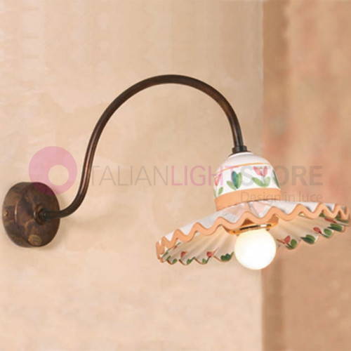 PISA IMAS 35986/A20 Wall lamp Applique Rustic Brass and Decorated Ceramics