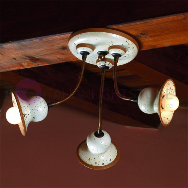 FLORENCE IMAS 35948/73PL Rustic ceiling light 3 Brass Lights and Decorated Ceramics