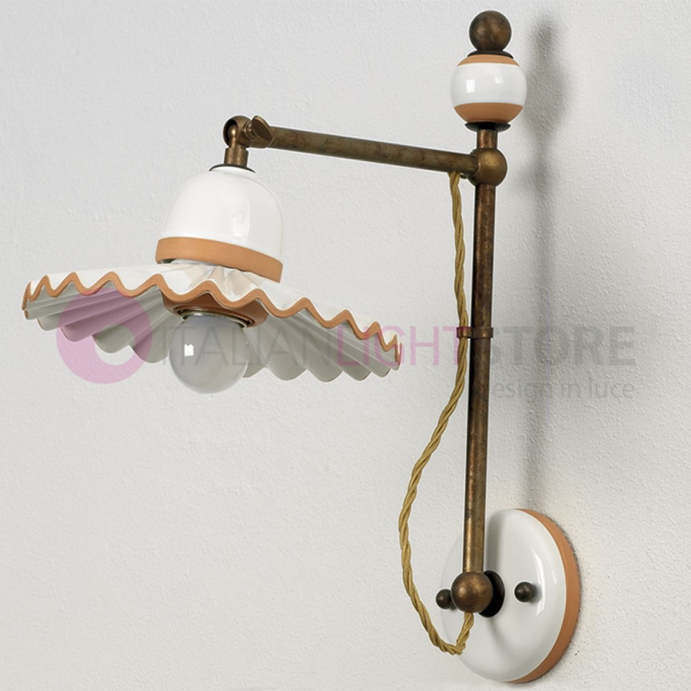 PISA IMAS 35875/A20 Lampe murale Applique Rustic Brass and Decorated Ceramics