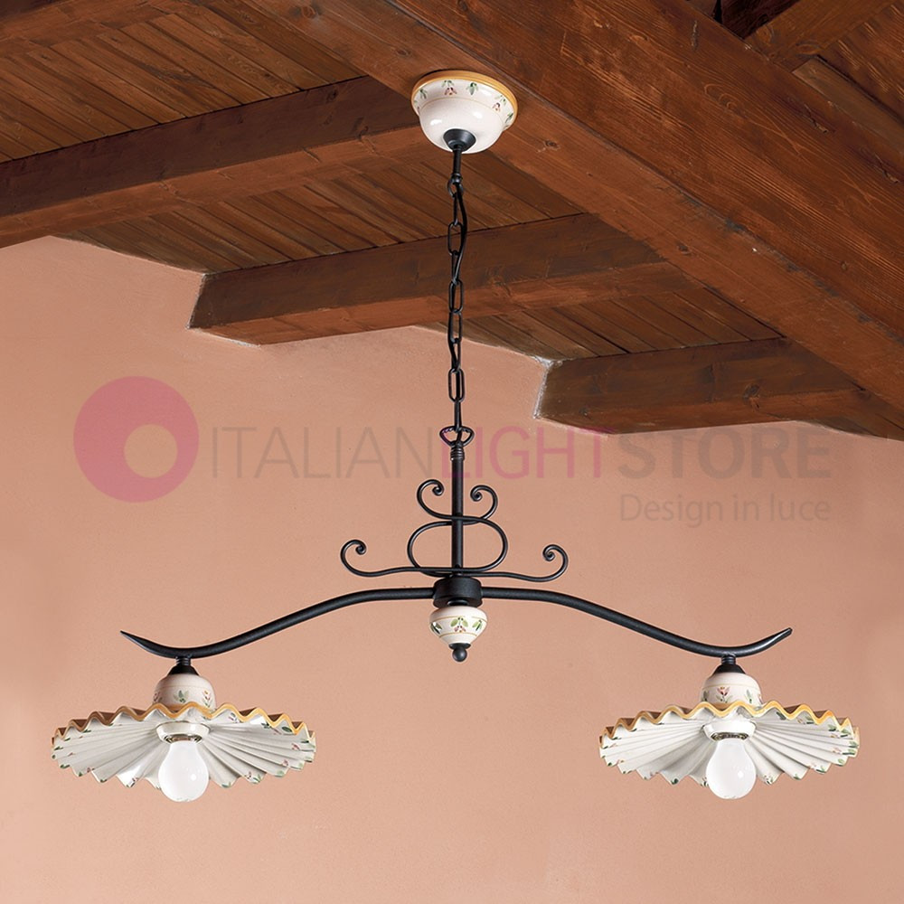 PISA IMAS 34695/2L Chandelier Barbell 2 lumières Céramique rustique décorée