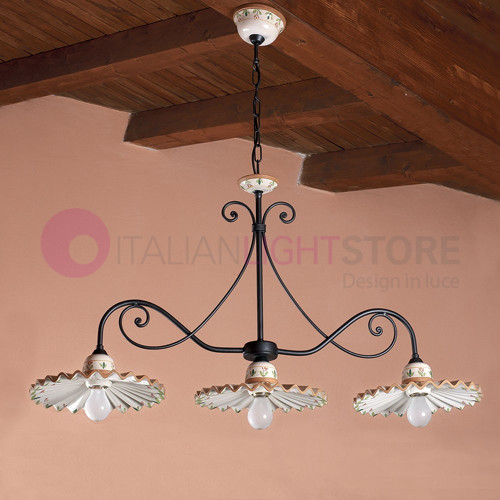 PISA IMAS 03618/3L30 Barbell Chandelier 3 Lights Rustic in Decorated Ceramic