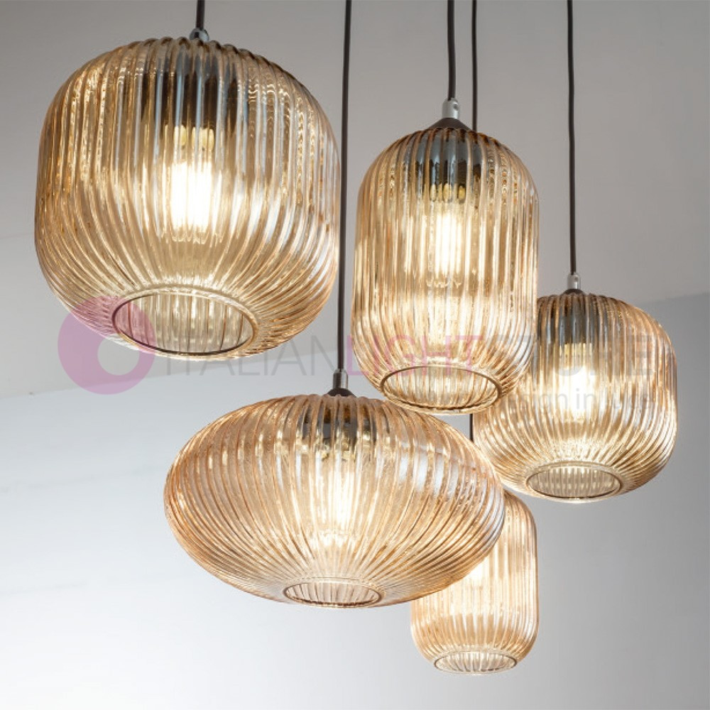 GILLIS 3627-48 FABAS Modern Chandelier with 5 Lights Blown Glass