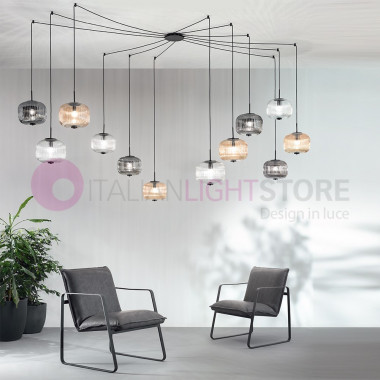 ODETTE ONDALUCE CICIRIELLO Modern Suspension Lamp with 12 lights in Striped Blown Glass