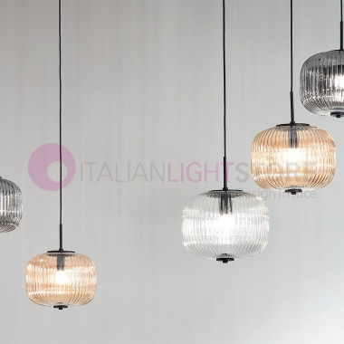 ODETTE ONDALUCE CICIRIELLO Modern Suspension Lamp with 12 lights in Striped Blown Glass