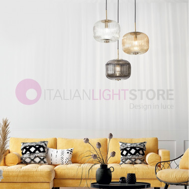 ODETTE ONDALUCE CICIRIELLO Modern Suspension Lamp with 3 lights in Striped Blown Glass