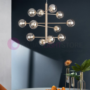 ELISEO ONDALUCE CICIRIELLO Modern Suspension Lamp with 12 lights with blown glass spheres