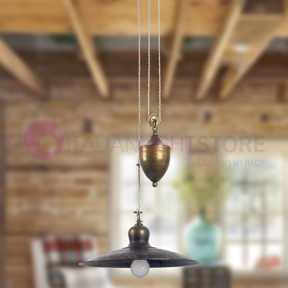 TODIIMAS FIRENZE 35962/45SA Lampada a Saliscendi d.45 Rustica Ottone Anticato TODIIMAS FIRENZE 35962/45SA Lampada a Saliscendi d.45 Rustica Ottone Anticato