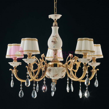 SORRENTO Classic 5-Light chandelier in brass and Capodimonte ceramic