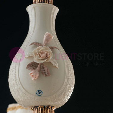 SORRENTO Classic 5-Light chandelier in brass and Capodimonte ceramic