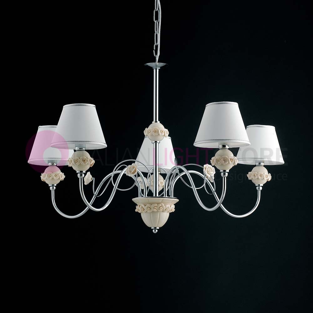 ROSALUNA Chandelier with 5 Lights chromed with ceramic roses