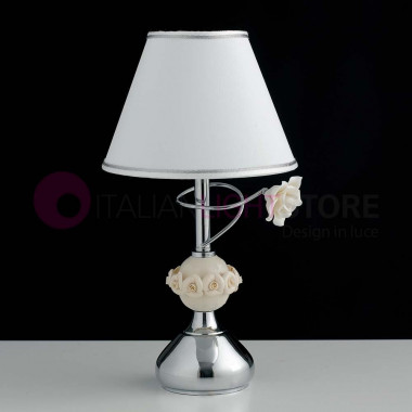 ROSALUNA Lámpara de Mesa h 35 cromada con rosas cerámicas