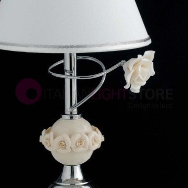 ROSALUNA Lámpara de Mesa h 35 cromada con rosas cerámicas