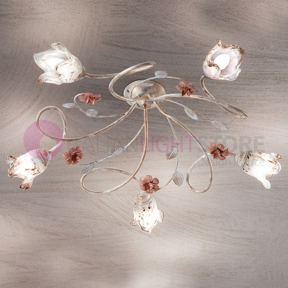 MATILDE Wrought Iron Ceiling Lamp with 5 Lights Rustic Style Arte Povera DUEP