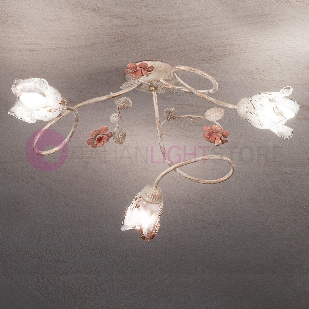 MATILDE Wrought Iron Ceiling Lamp with 3 Lights Rustic Style Arte Povera DUEP