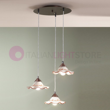HOPE Rustic Suspension Lamp with 3 Lights in Decorated Ceramic