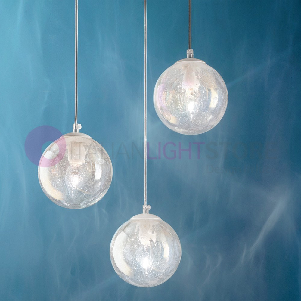 MOON Modern Suspension Lamp with 3 lights in Blown Glass D. 15 cm