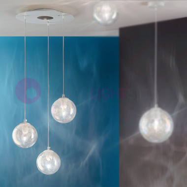 MOON Modern Suspension Lamp with 3 lights in Blown Glass D. 15 cm