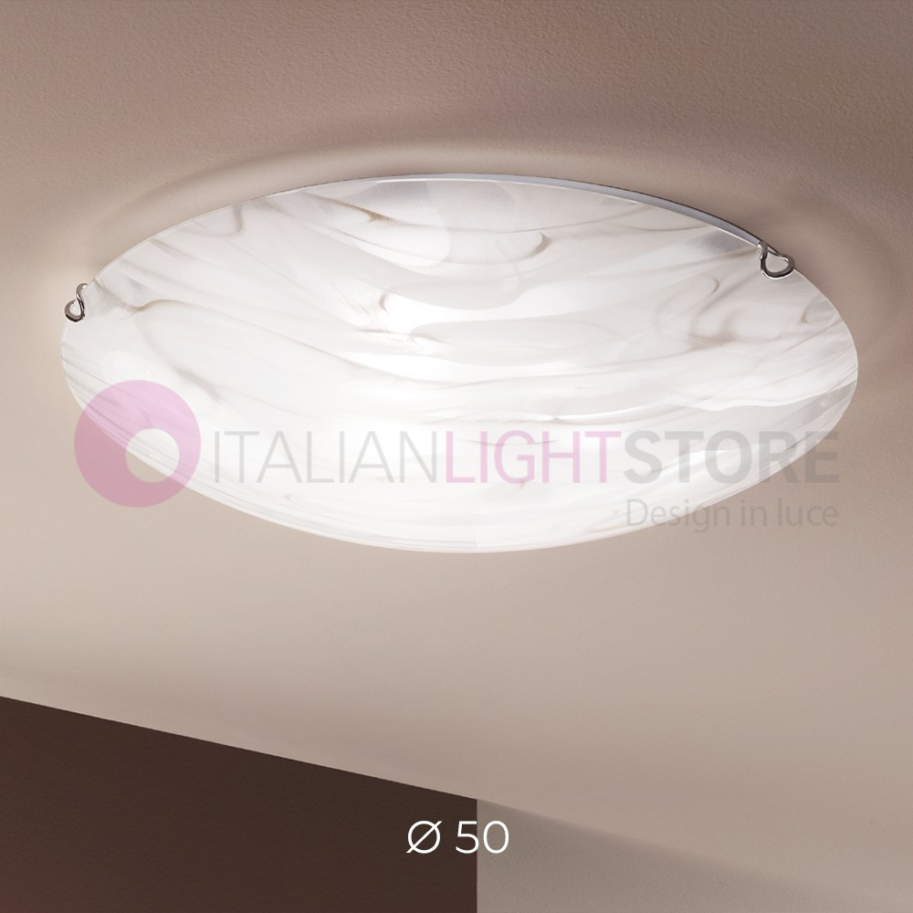 STORM Ceiling lamp d. 50 in decorated glass with marble effect