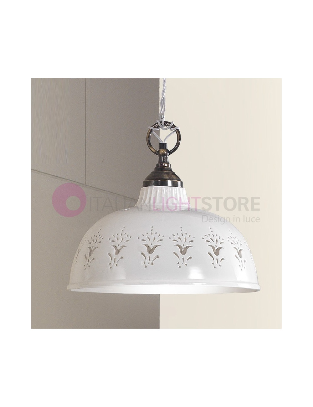 MASSERIA Suspension D. 30 in Ceramic and Brass Rustic Country