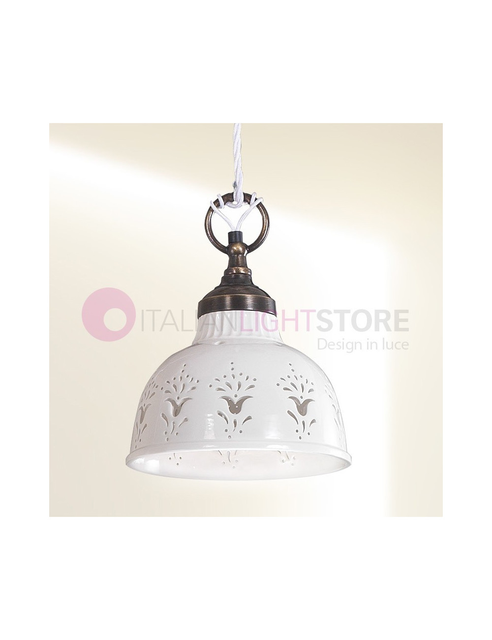 MASSERIA Suspension Small D. 19 Ceramic and Brass Rustic Country