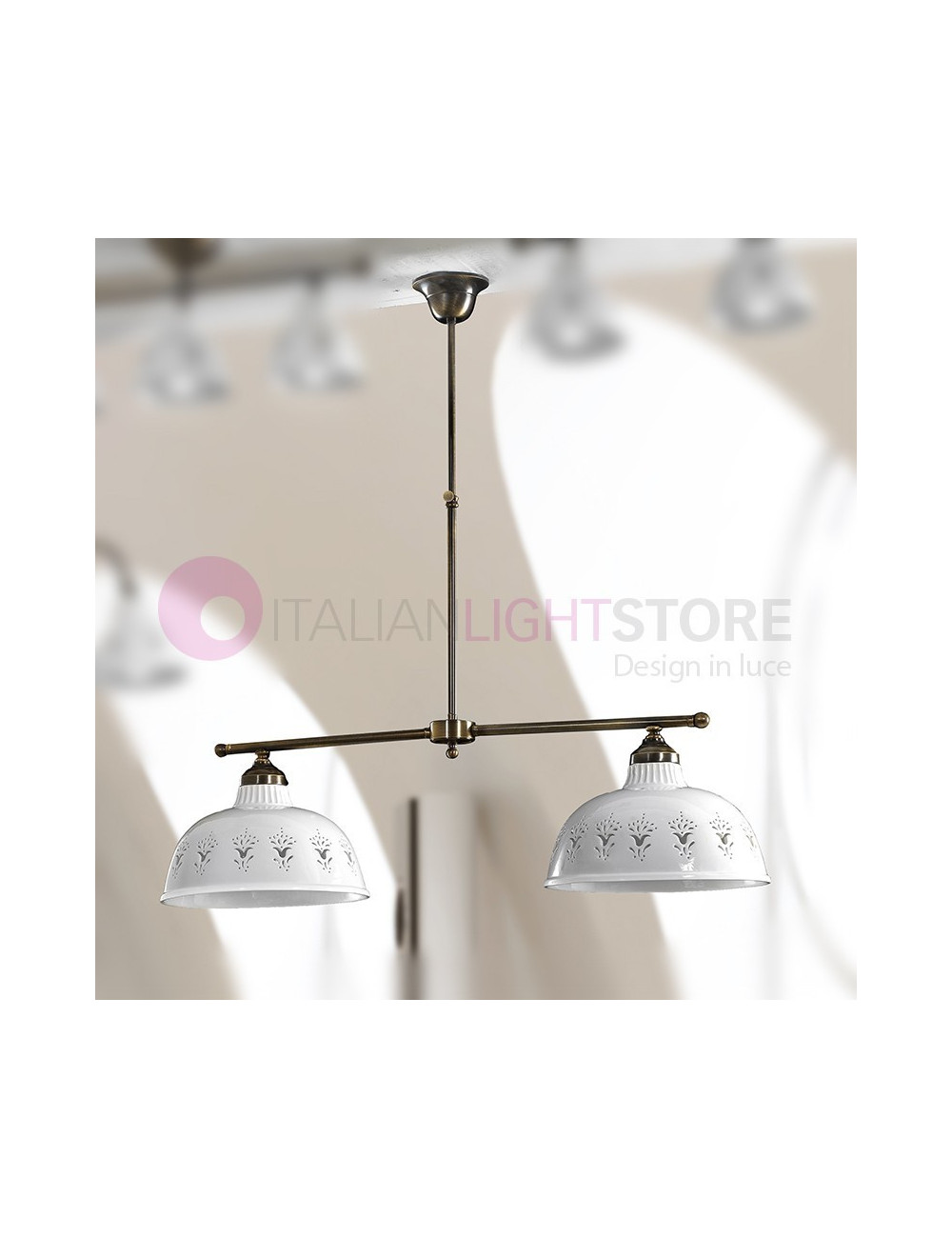 MASSERIA Chandelier Gimbal Brass and Ceramic Rustic Country