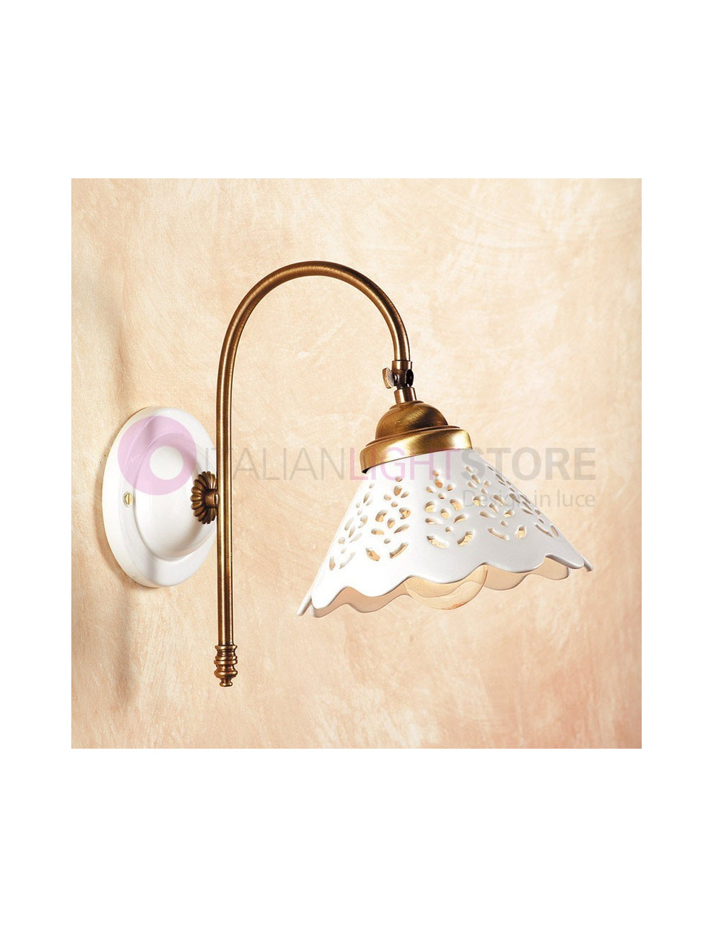 VOLTERRA Wall Light Arm in Brass and Ceramic Rustic