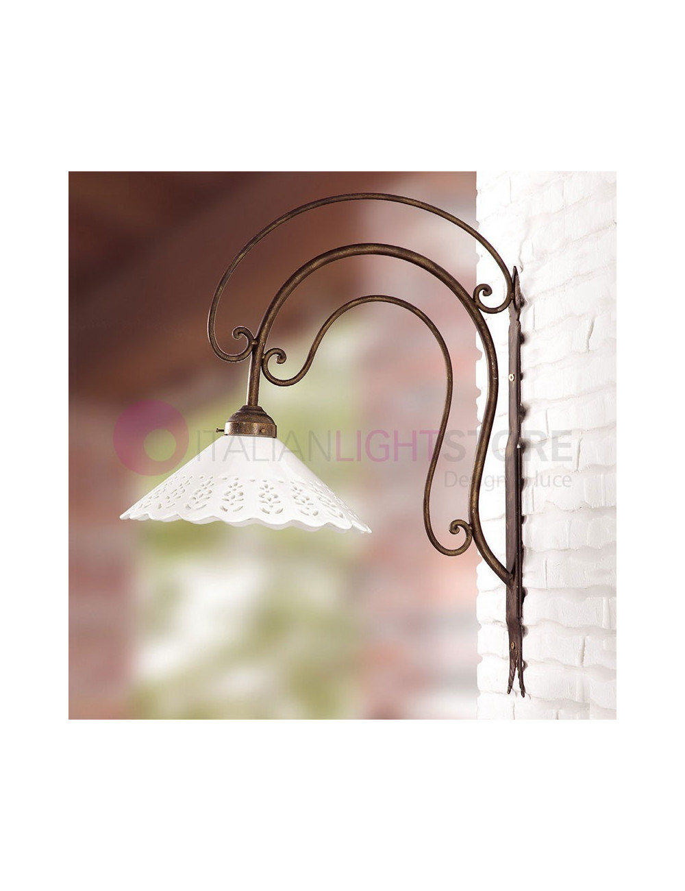 VOLTERRA Rustic Wall Lamp Wrought Iron and Hand-made Ceramic