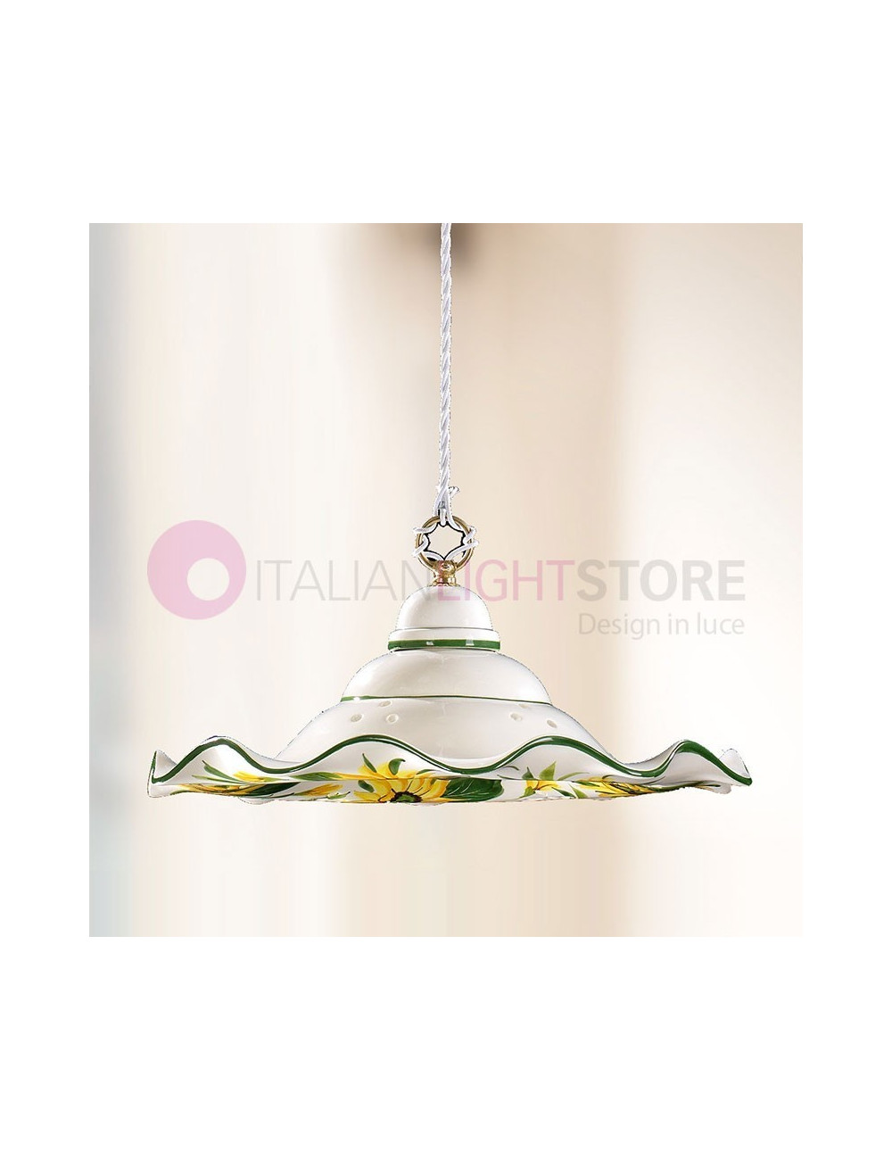 GIRASOLE Rustic Pendant Lamp in Ceramic D.41 Sunflowers Motif