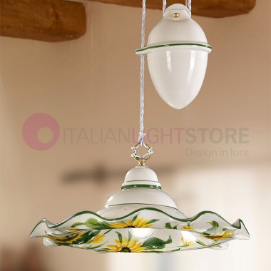 GIRASOLE Height-Adjustable Pendant Lamp in Ceramic D.41 Sunflowers Motif