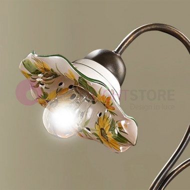 GIRASOLE Lampe à poser rustique en fer et céramique fleurs de tournesol