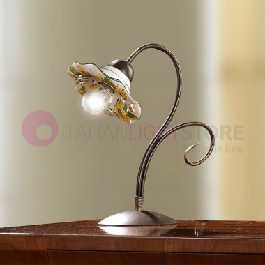 GIRASOLE Lampe à poser rustique en fer et céramique fleurs de tournesol