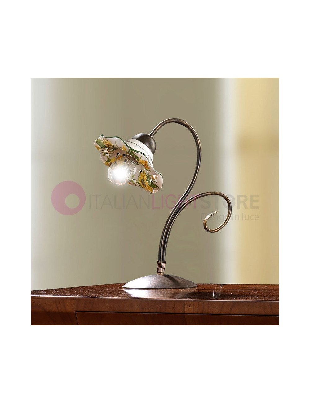 GIRASOLE Table Lamp With Ceramic Shade Sunflower Motif