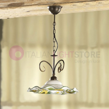 GIRASOLE Luminaire suspension fer forgé et céramique fleurs de tournesol