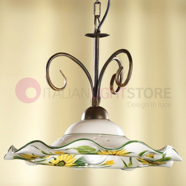 GIRASOLE Pendant Lamp in Ceramic D.41 Sunflowers Motif