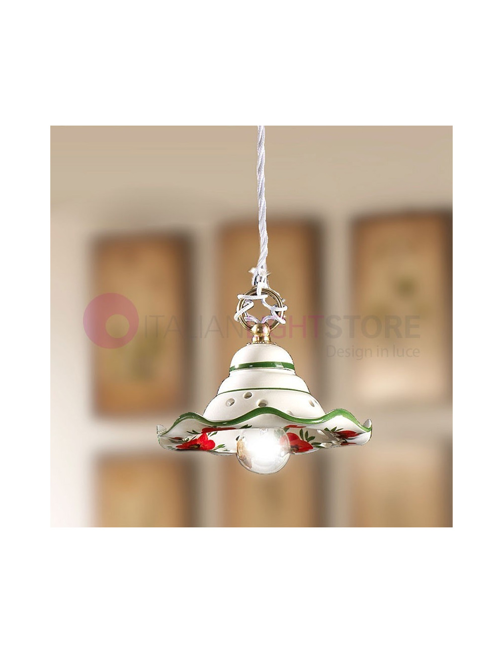 PAPAVERI Petite Suspension cuisine rustique en céramique déco Coquelicots D.18