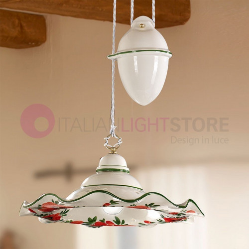PAPAVERI Height-Adjustable Pendant Lamp in Ceramic D.40 Red Poppies Motif