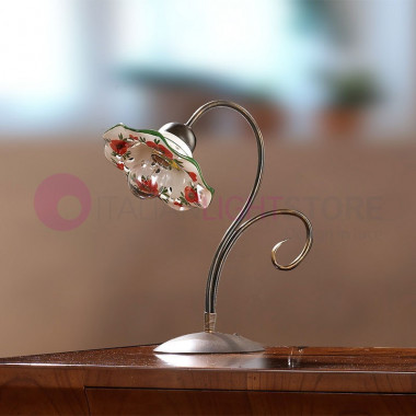 PAPAVERI Lampe à poser rustique en fer et céramique fleurs de Coquelicots Rouges