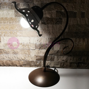 PAPAVERI Rustikale Tischlampe aus Schmiedeeisen und Keramik mit Mohnblumendekor