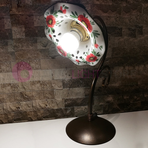PAPAVERI Table Lamp With Ceramic Shade Red Poppies Motif