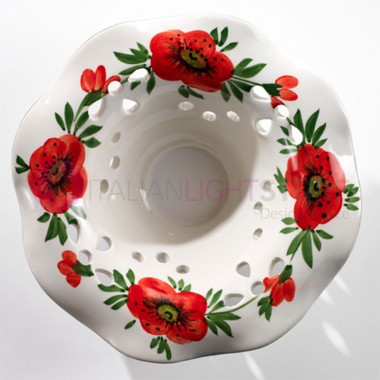 PAPAVERI Lámpara colgante de forja y cerámica con flores Amapolas Rojas
