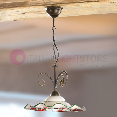 PAPAVERI Country-style Pendant Lamp in Ceramic D.41 Poppies Motif