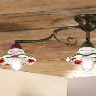 PAPAVERI Ceiling light fixture 3-Bulbs Ceramic Red Poppies Motif