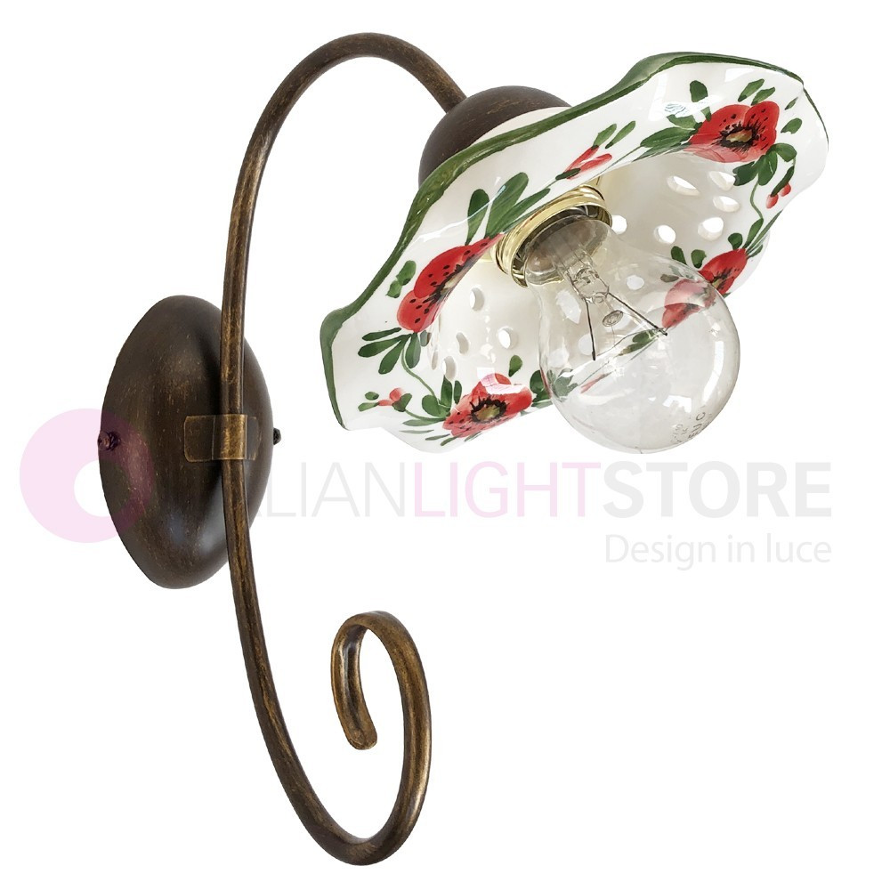 PAPAVERI wall lamp with a ceramic lampshade Poppies motif