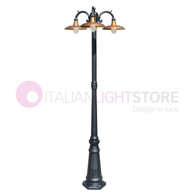 NIKE ANTHRACITE 8161/3L LIBERTI Garden lamppost 3 lights with antique brass plates