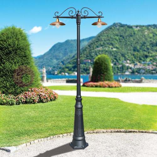 NIKE ANTRACITE 8164/2L LIBERTI LAMP Lampione da giardino 2 luci con piatti in ottone anticato
