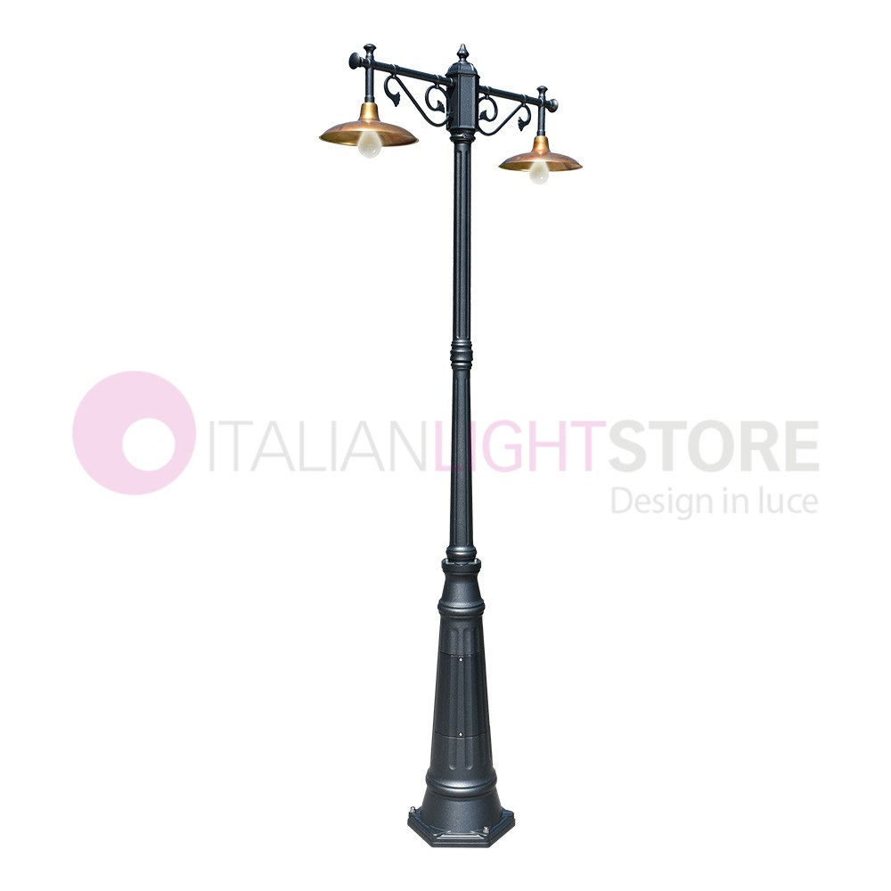 NIKE ANTHRACITE 8167/2L LIBERTI LAMP Lámpara de jardín 2 luces con placa de latón antigua