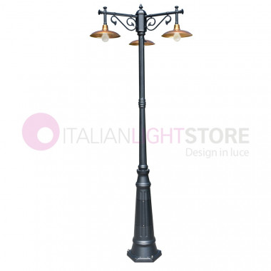 NIKE ANTRACITE 8167/3L LIBERTI LAMP Lampione da giardino 3 luci con piatti in ottone anticato