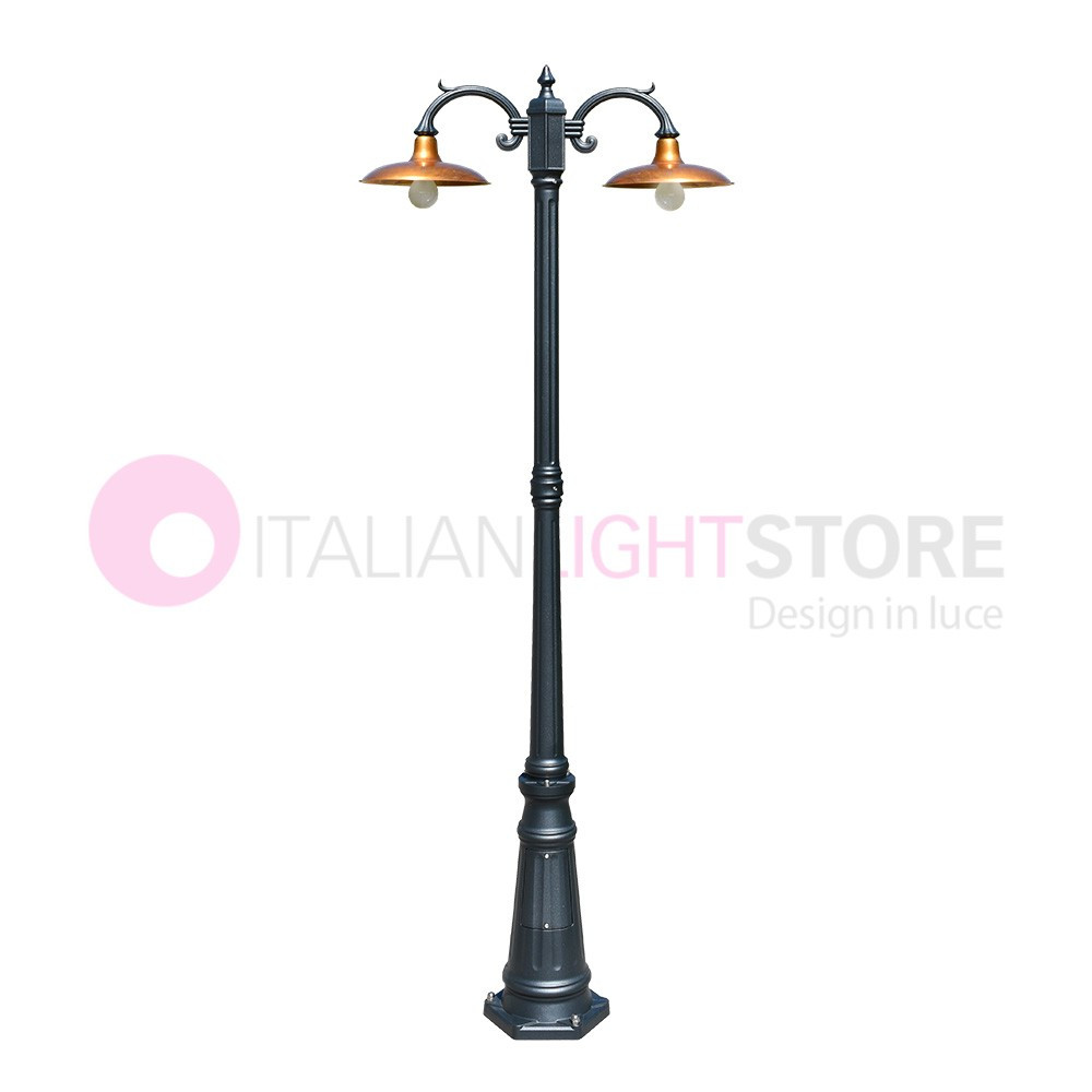 NIKE ANTHRACITE Garden lamppost 2 lights with antique brass plates