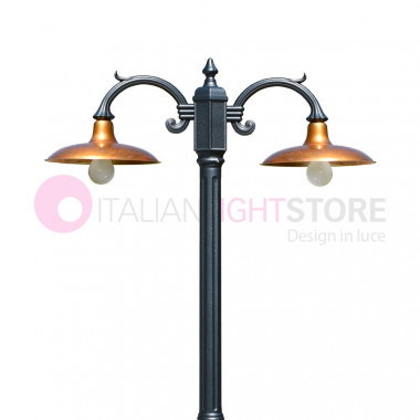 NIKE ANTHRACITE Garden lamppost 2 lights with antique brass plates