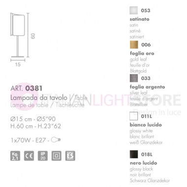 PAPIRO 0382 | d’éclairage Selène Lampe de table à tige haute et diffuseur en cristal incurvé Design moderne